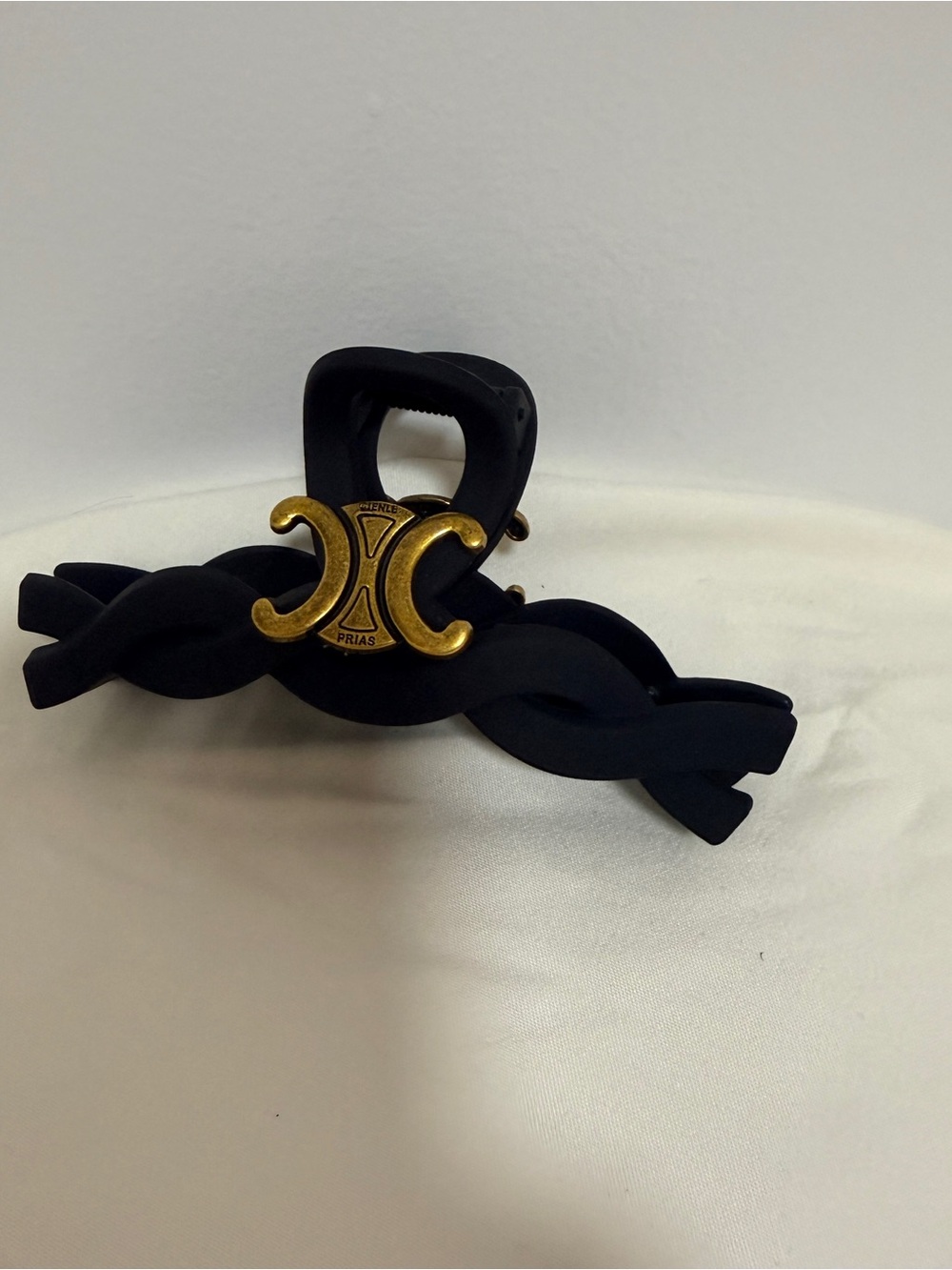 Black Braided Hair Claw with Gold Emblem
